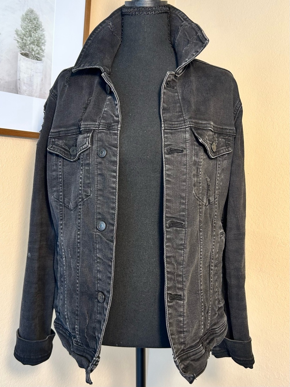 Hollister Black Distressed Stretch Denim Jacket Size S